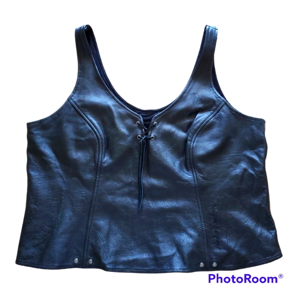 Harley Davidson Motorcycles womens black leather tank top plus size 14
